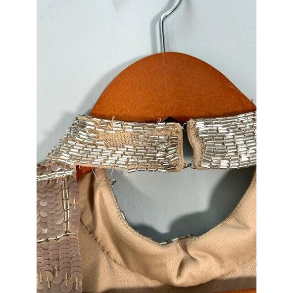 NWT Mac Duggal High Neck Column Gown Maxi Dress Sleeveless Sequined Taupe Size 8 - Picture 7 of 11